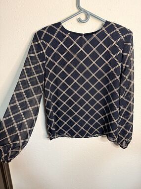 Women’s Pleione Structured Long Sleeve Blouse Top Black Tan Size Large